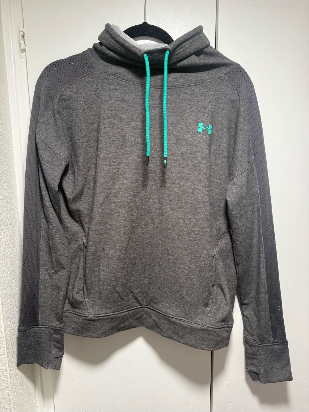 Under Armour Women's Gray Cowl Neck Sweatshirt with Teal Drawstrings